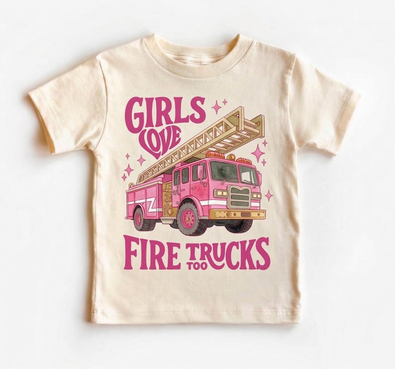 Pink Fire Truck Toddler Girl Shirt, Future Firefighter Tee, Girls Fire Engine Outfit, Cute Birthday Gift for Kids image 1