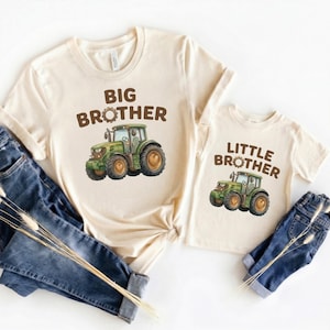 Personalized Big Brother Little Brother Tractor Shirts, Custom Farm Matching Sibling Outfits, New Baby Boy Announcement Tees
