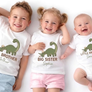 Personalized Dinosaur Sibling Shirts, Big Brother Little Sister Matching Outfit, Promoted to Big Brother 2026, Pregnancy Reveal Gift