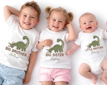 Camisetas personalizadas de dinosaurios para hermanos, conjunto a juego para hermano mayor y hermana menor, Ascendido a hermano mayor 2026, Regalo para anunciar el embarazo