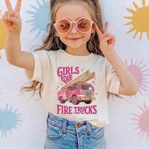 Pink Fire Truck Toddler Girl Shirt, Future Firefighter Tee, Girls Fire Engine Outfit, Cute Birthday Gift for Kids image 3