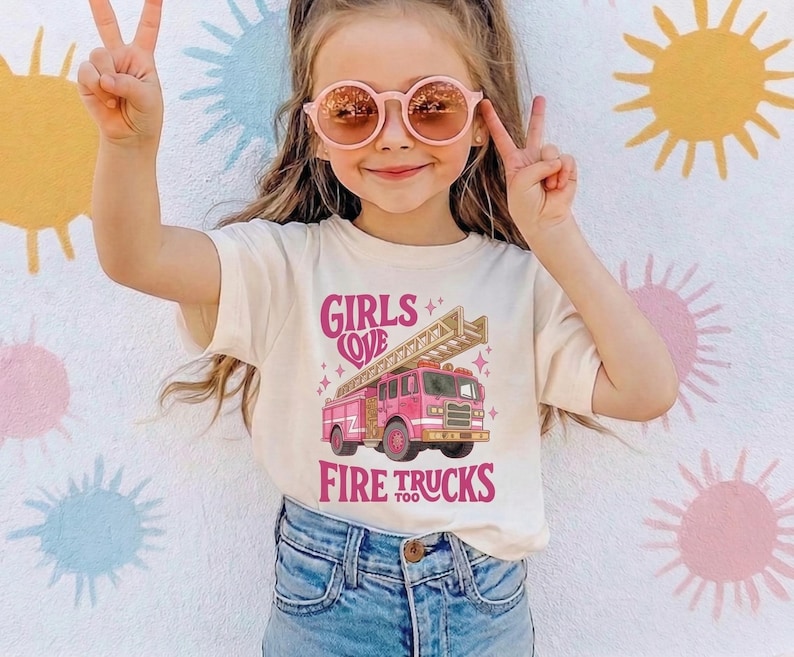 Pink Fire Truck Toddler Girl Shirt, Future Firefighter Tee, Girls Fire Engine Outfit, Cute Birthday Gift for Kids image 3