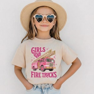 Pink Fire Truck Toddler Girl Shirt, Future Firefighter Tee, Girls Fire Engine Outfit, Cute Birthday Gift for Kids image 5
