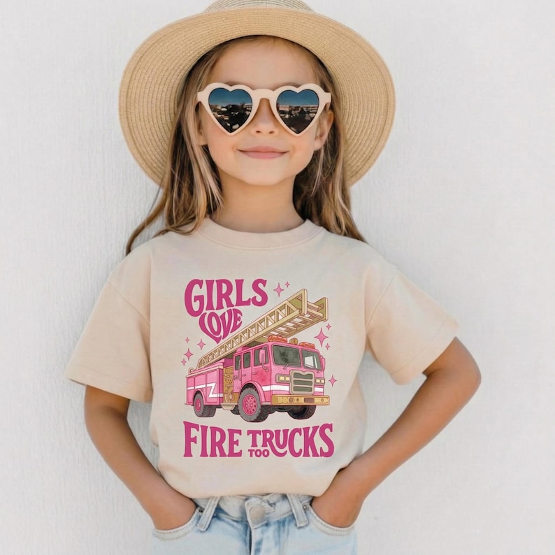 Pink Fire Truck Toddler Girl Shirt, Future Firefighter Tee, Girls Fire Engine Outfit, Cute Birthday Gift for Kids image 5