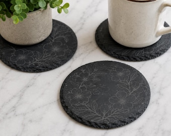 Floral Wreath Slate Coasters- 2 Pack