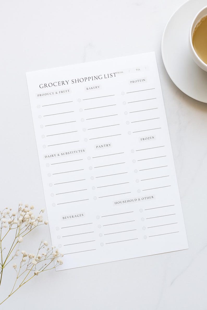 Minimalist Weekly Meal Planner Printable With Grocery Shopping List ...
