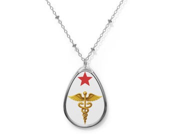 Medal of Healing Oval Necklace, Medical Symbol Jewelry, Gift for Nurses, Doctor Appreciation, Healthcare Staff, Unique Medical Pendant