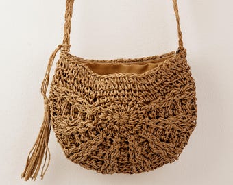 Handgemachte Stroh Crossbody Tasche - Geflochtene Seegras Sommertasche