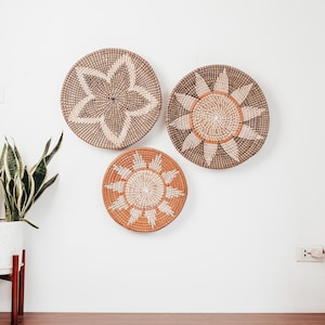 Boho väggdekoration sjögräskorgar set: Handvävda dekorativa tallrikar väggkonst för bondgårdsdekoration från Vietnam
