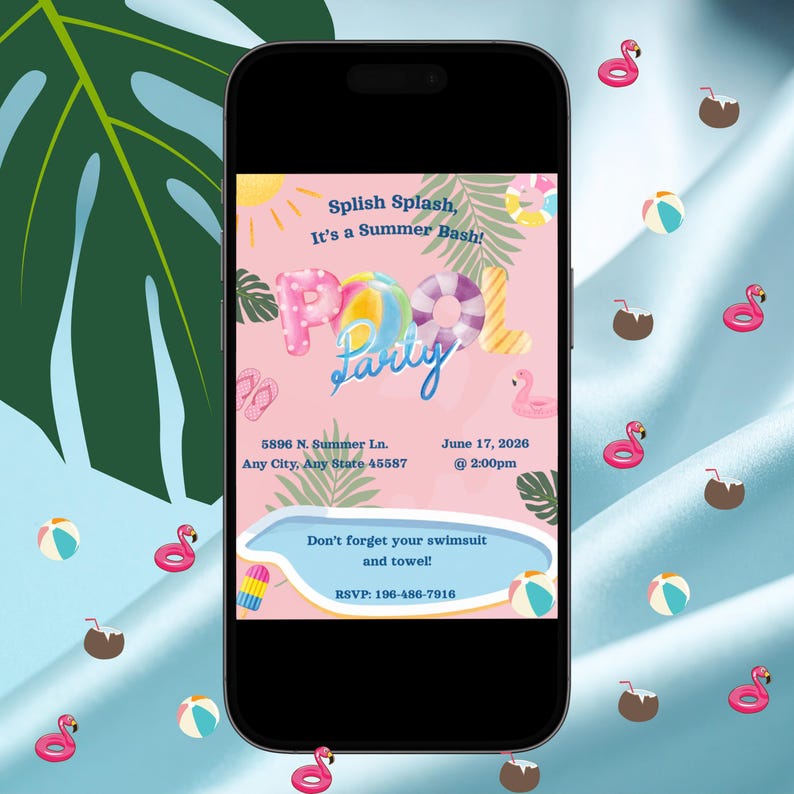Pool Party Invitation for Summer | Watercolor Summer | Birthday ...