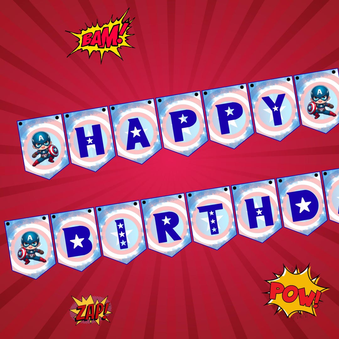 Captain America Inspired Birthday Banner | Editable Canva Template ...