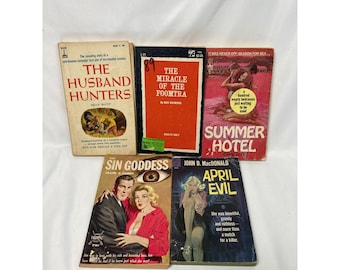 Vintage Paperback Pulp Fiction Book Lot Sleaze Romance Crime Mid-Century 5 Books