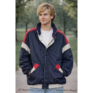 Vintage Current Seen Reversible Men's Jacket - Navy Blue Red White - Large
