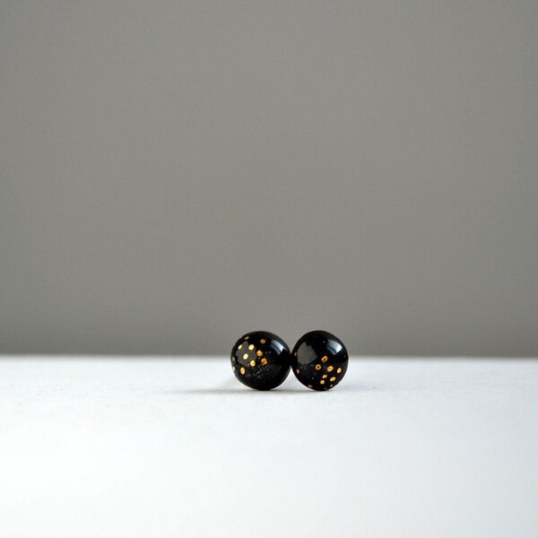 Little Black Earrings - ceramic stud earrings - gold touched posts - Jasmin Blanc jewelry