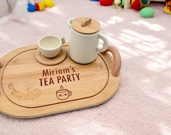 Personalized Wooden Tea Party Set for Little kids - with engraving