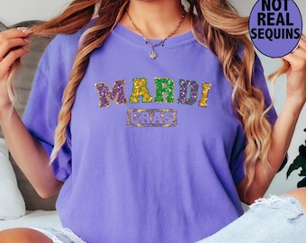 Comfort Colors Mardi Gras Tee: Faux Sequins, Nola Outfit