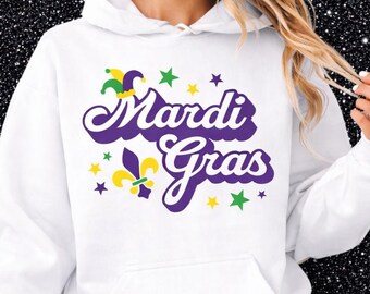 Mardi Gras Festive Design Tee, Purple & Yellow Fleur-de-Lis Shirt, Carnival Celebration Shirt