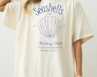 Personalized Bachelorette Party Comfort Colors Shirt: Seashell Wedding Bells Coastal Bach