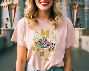 Gold Mickey Minnie Castle Fireworks 2026 Trip Tee, Custom Name