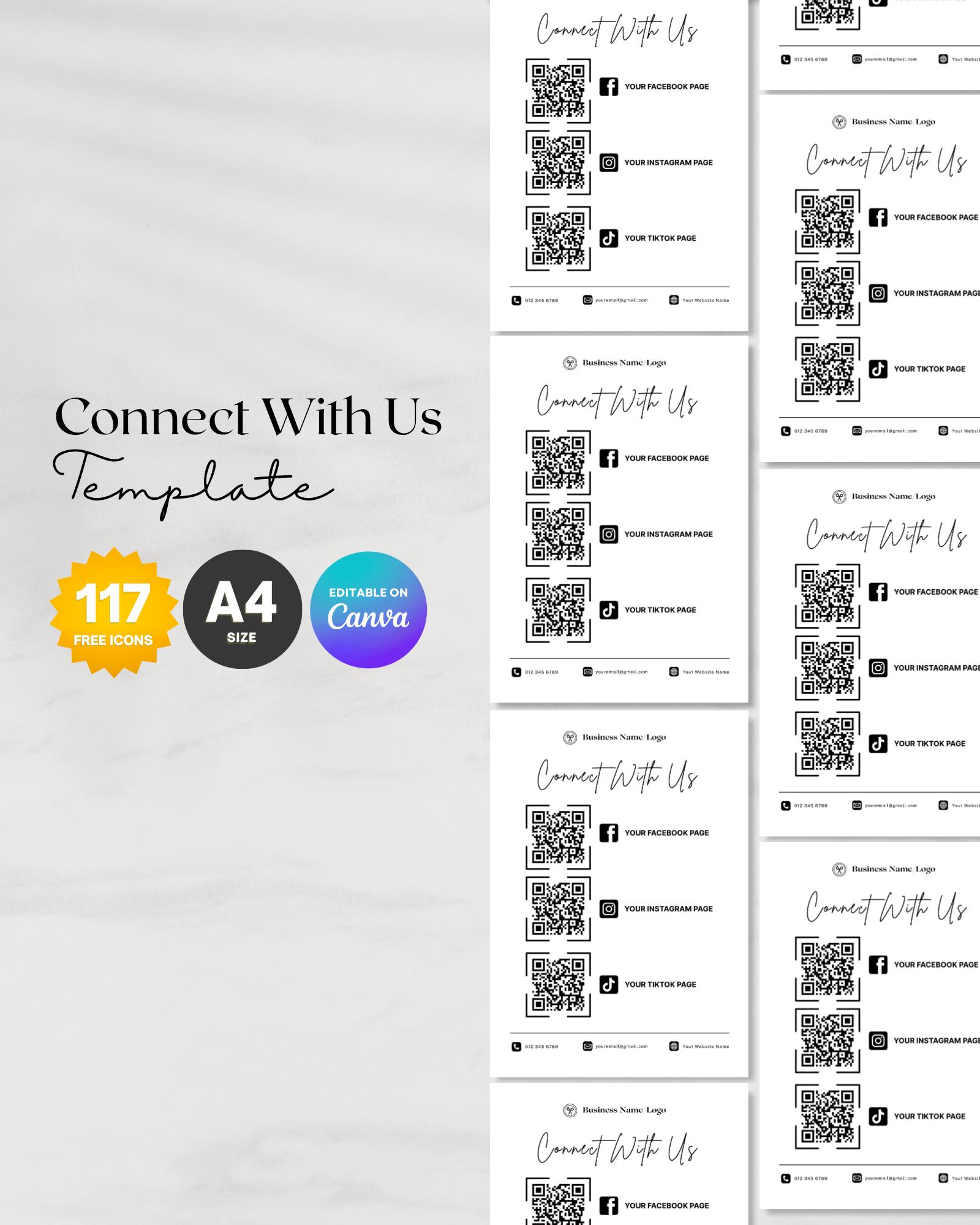 Connect With Us Canva Template (A4) + 117 Business Icons (digital ...