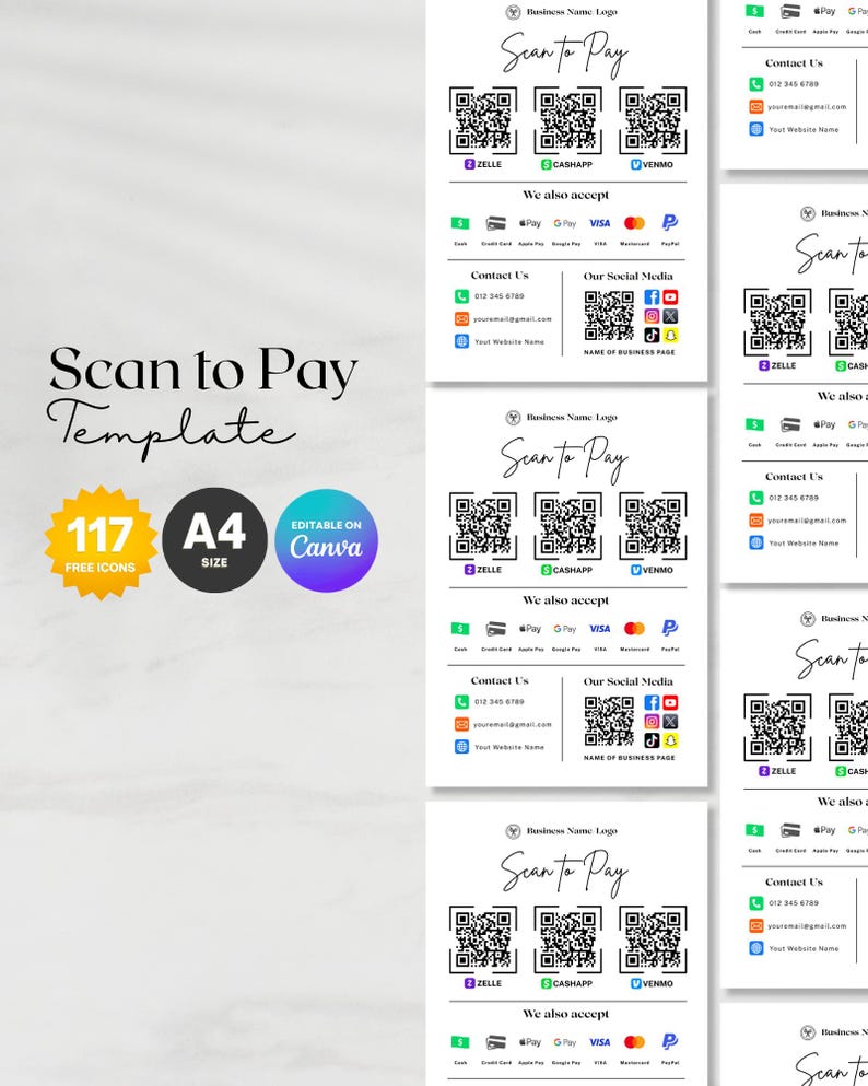 Scan to Pay QR Code Sign: Editable Canva Template A4 Size (instant ...