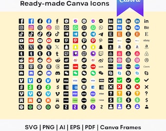 Canva Icons (Svg, AI, EPS, Png, Pdf & Canva Icon Frames) Bundle | Social Media Icons Svg, Business, Payments, Logos, etc. (Digital Download)