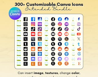 Más de 300 íconos de Canva: paquete de íconos personalizables y editables para redes sociales, negocios, pagos, logotipos, etc. (Descarga digital)