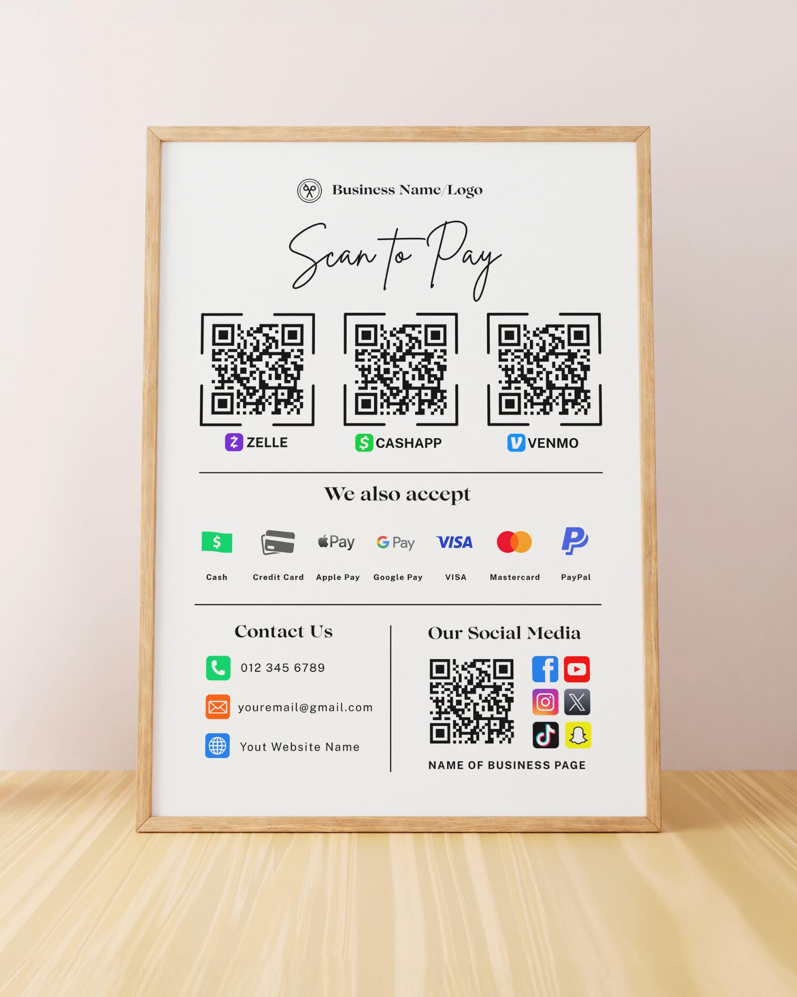Scan to Pay QR Code Sign: Editable Canva Template A4 Size (instant ...