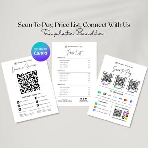 Skanna för att betala, prislista och kontakta oss Canva-mall | Paket med viktiga saker för småföretag (A4-storlek, digital nedladdning)