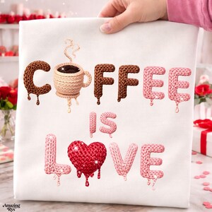 Faux Yarn Coffee PNG, Valentine Coffee Lover Sublimation Design, Digital Download