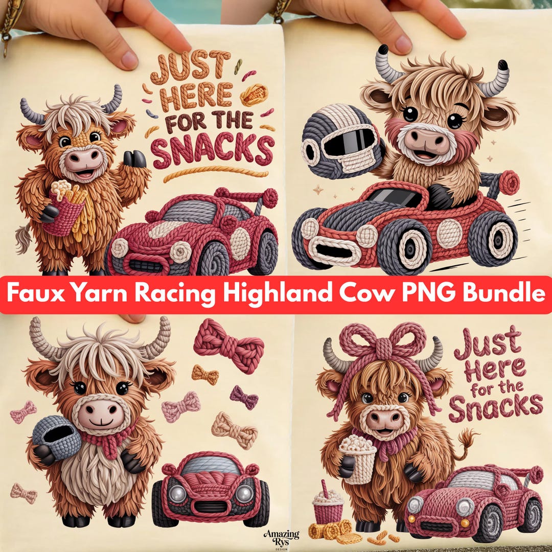 Faux Yarn Funny Highland Cow PNG Bundle, Racing Sports Sublimation ...