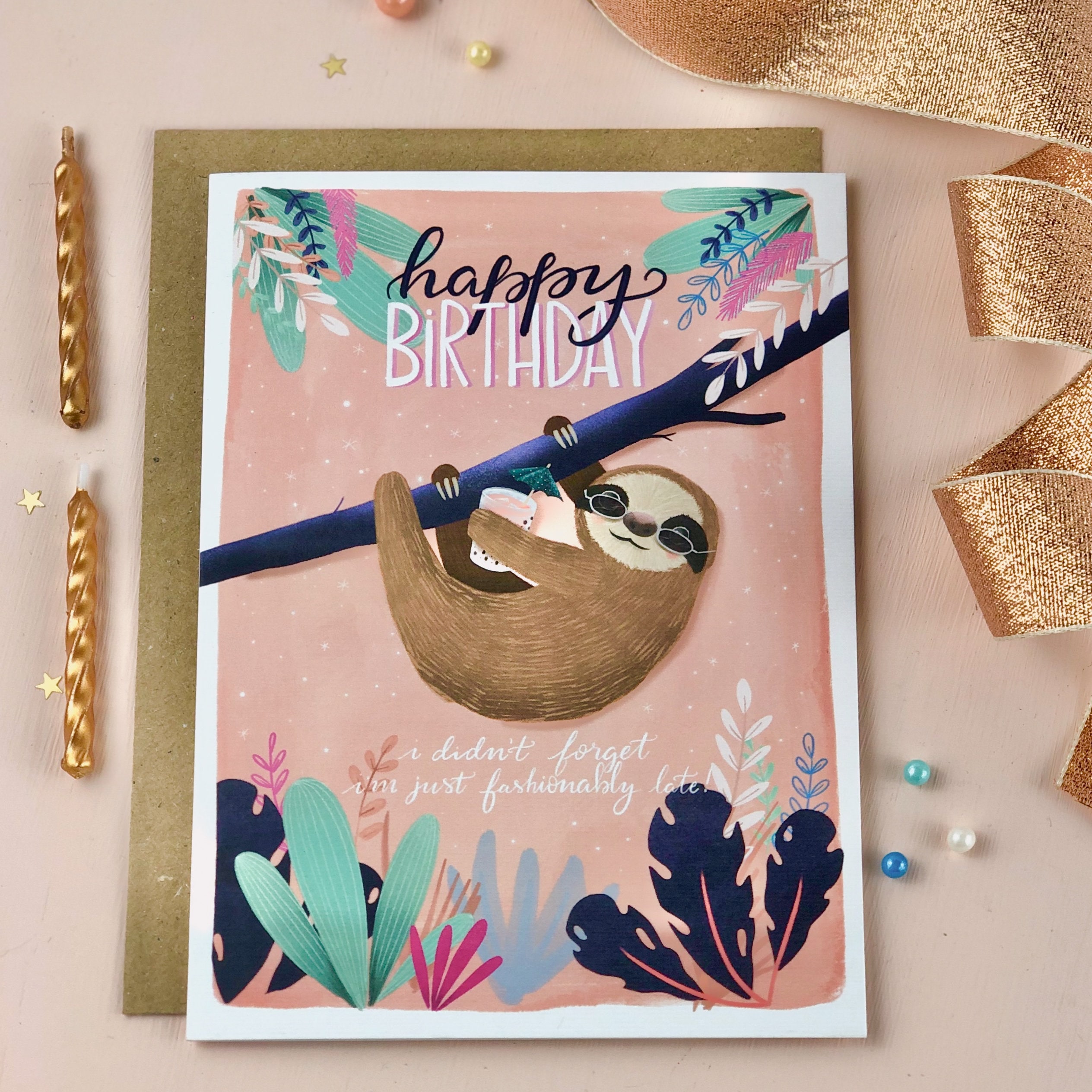 Sloth Belated Birthday Card | Etsy