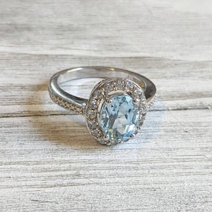 Sterling silver, topaz and white sapphire ring, size 6.75, sterling silver ring, topaz ring, halo ring, cocktail ring