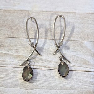 Vintage Sterling Silver Abalone & Crystal Dangle Earrings
