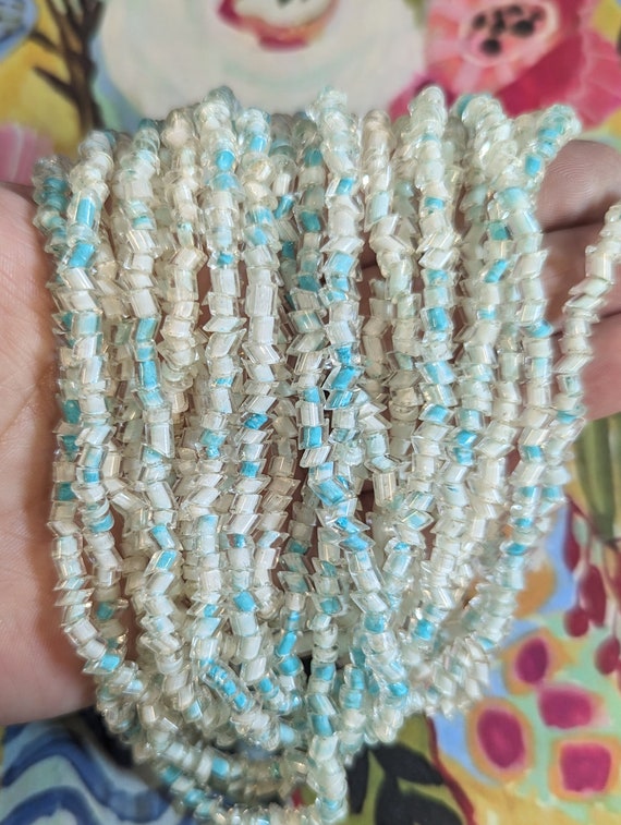 Multi strand aqua & white glass necklace, cased g… - image 10