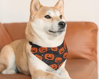 Halloween Pumpkin Dog Bandana, Adjustable Pet Scarf