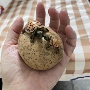 Turtle Statue with Two Baby Turtles, Miniature Tortoise on Rock Figurine, Fairy Garden Decor, Zen Garden Accessory, Bonsai Ornament