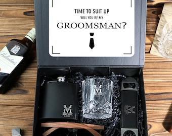 Personalised Groomsman Gift Box, Groomsmen Proposal Box, Will You Be My Groomsman, Engraved Flask Set, Gifts for Him