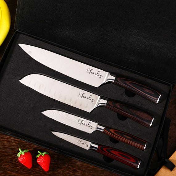 Personalized CHEF KNIFE SET | Custom Engraved Kitchen Cooking | Home Housewarming Fathers Day Gift | Wedding Groomsman Gift | birthday Gift