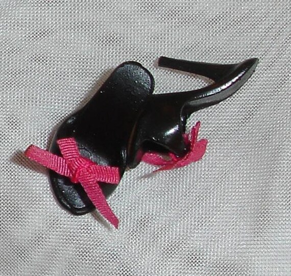 VINTAGE MATTEL BARBIE BLACK OT OPEN TOE MULE DRESS SHOES TAIWAN MINT