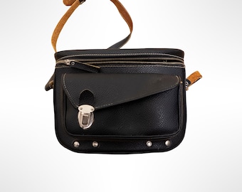 80s Handcrafted in Japan Black Leather Camera Case Bag