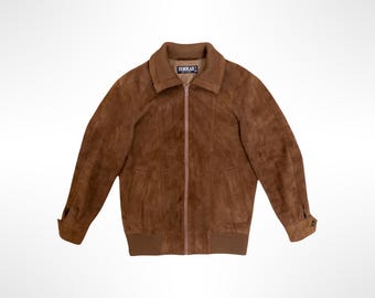 Velvety-soft Suede Leather and Wool Brown Bomber Jacket Torras Women S M