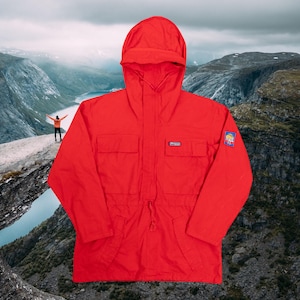 Giacca da trekking rossa anni '80 Bergans Of Norway 100% cotone unisex, taglia M