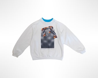 80s Reebok White Cotton Patterned Sweatshirt