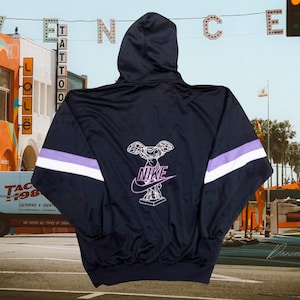 1985 Nike Blue Tag Goddess of Victory violet zwarte hoodiesweater met rits L