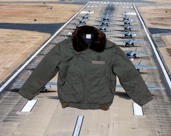 French Air Force Flight Combat Pilot Green Bomber Jacket | Size 100C