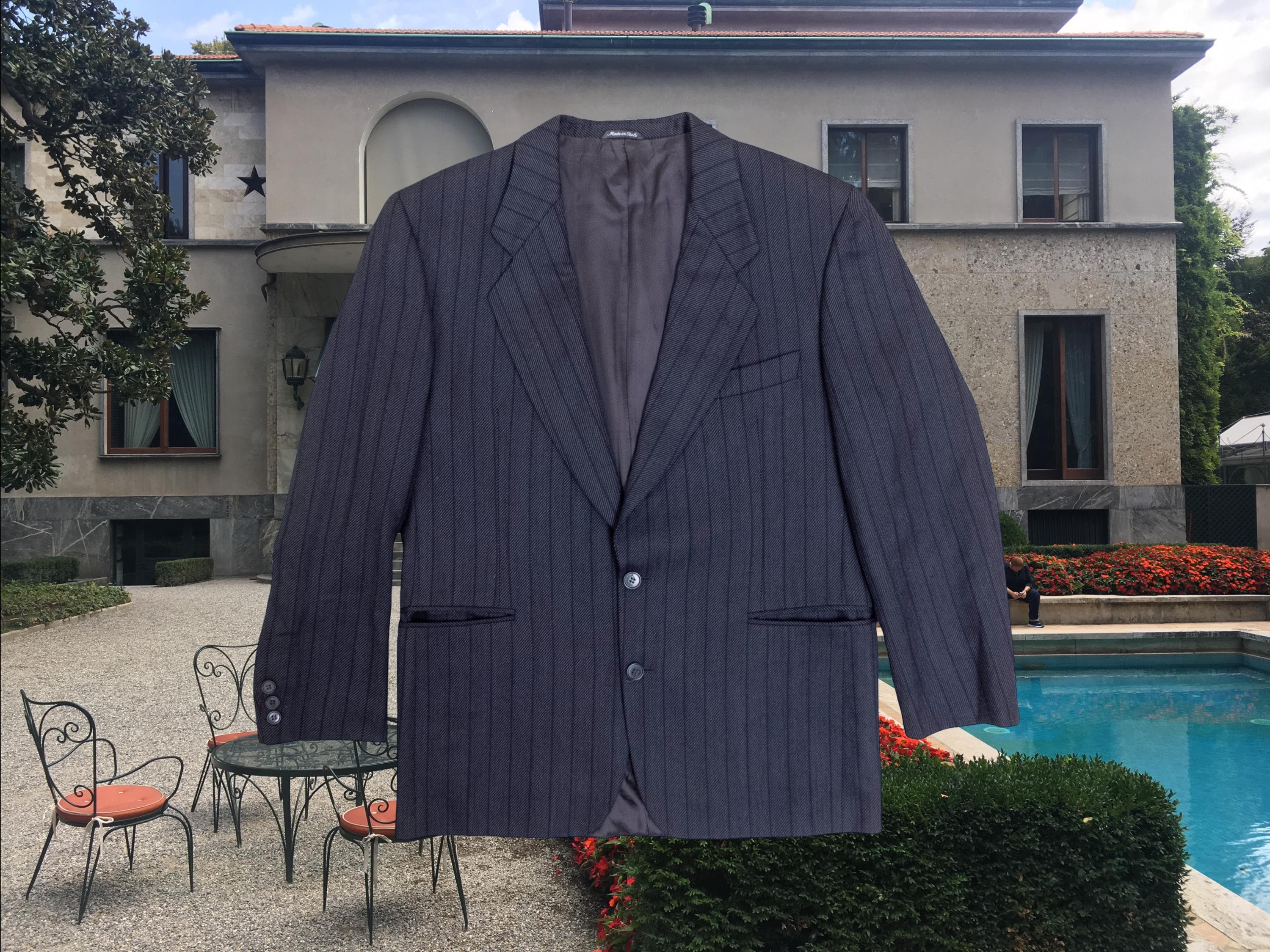 Pure New Wool Gianfranco Ferré Pinstriped Dark Grey Blazer Italy L
