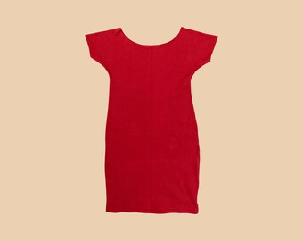 80s Pure Cotton Bodycon Red Thick Dress Women S M