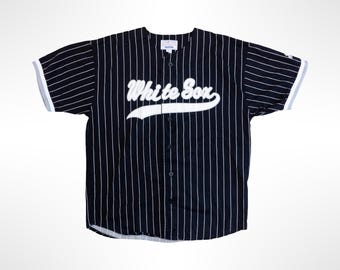 90s Starter Chicago White Sox Black Pinstripe Cotton Baseball Jersey Shirt L