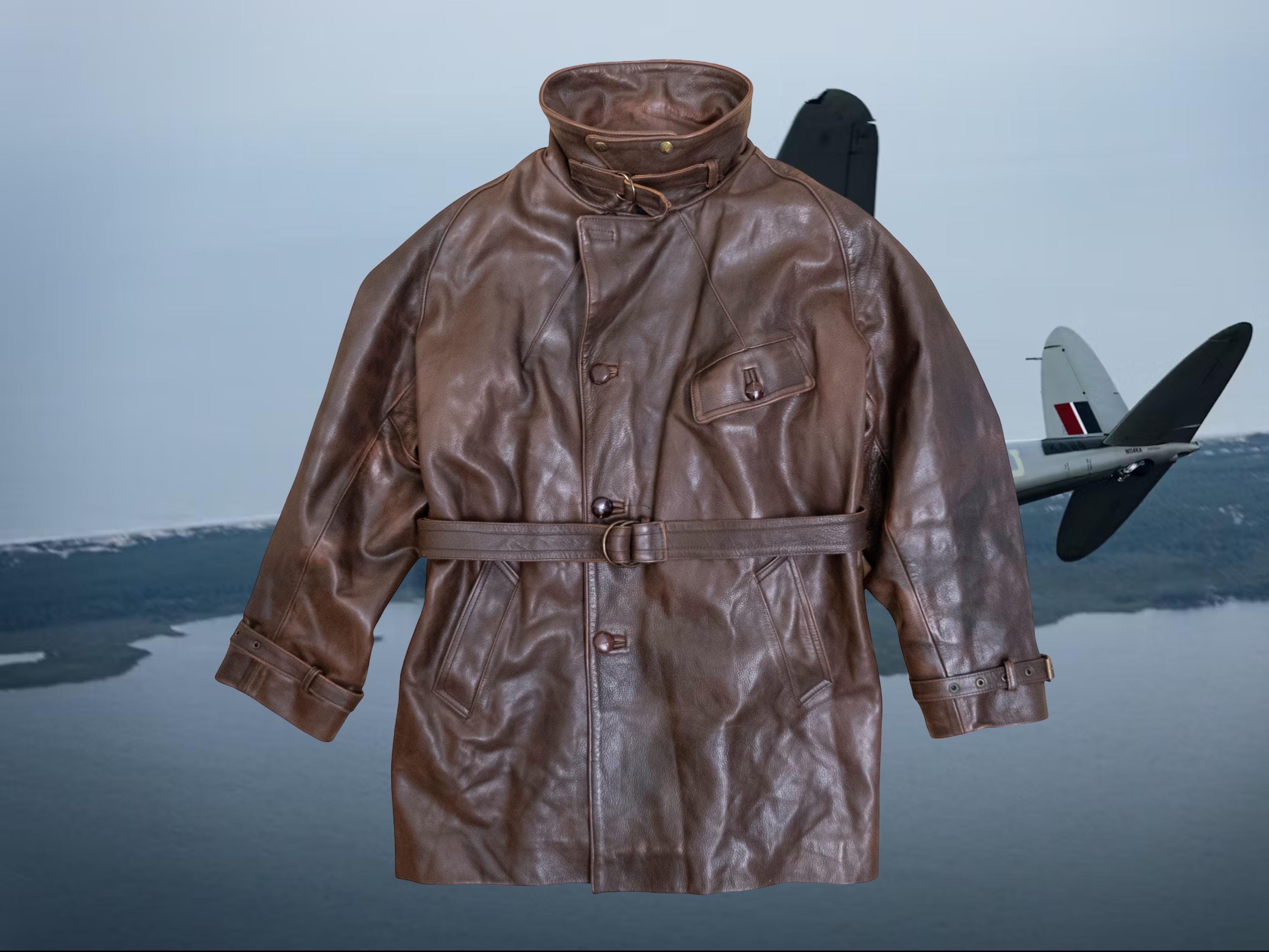 French Air Force Bison Fute Brown Leather Biker Jacket Coat France